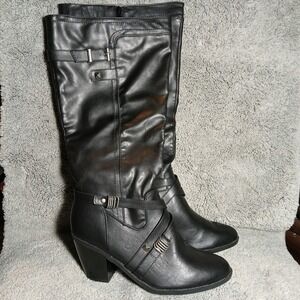Rialto Size 11 Wide Calf Boots Black Faux Leather Metal Accents New!
